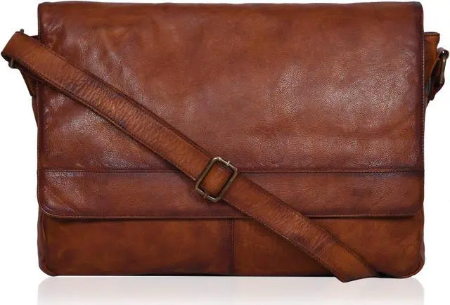 Main image of Ozora Genuine Leather Unisex Crossbody Messenger Bag with Adjustable Strap for 17 Inch Laptop, Travel, Office