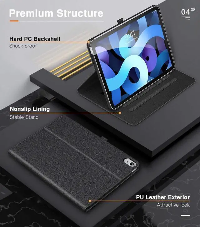 Alt view image 2 of 5 - SaharaCase Business Folio Case for Apple iPad Air 10.9-inch (4th Gen, 5th Gen) and iPad Air 11-inch M2 [Shockproof Bumper] Rugged Protection Antislip Grip Kickstand - Black