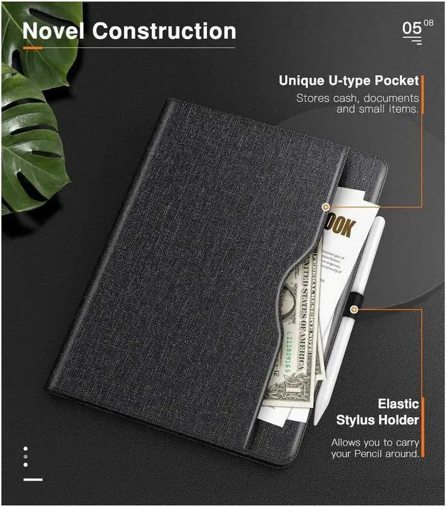 Alt view image 3 of 5 - SaharaCase Business Folio Case for Apple iPad Air 10.9-inch (4th Gen, 5th Gen) and iPad Air 11-inch M2 [Shockproof Bumper] Rugged Protection Antislip Grip Kickstand - Black