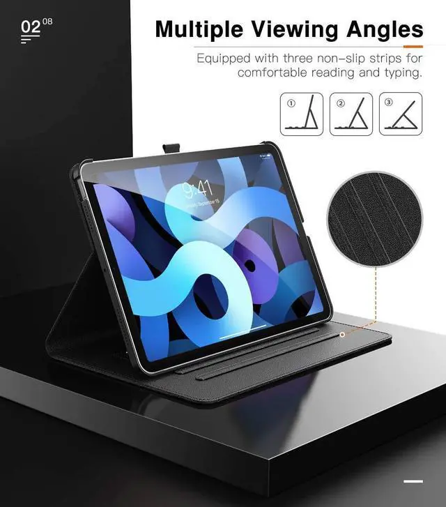 Alt view image 4 of 5 - SaharaCase Business Folio Case for Apple iPad Air 10.9-inch (4th Gen, 5th Gen) and iPad Air 11-inch M2 [Shockproof Bumper] Rugged Protection Antislip Grip Kickstand - Black