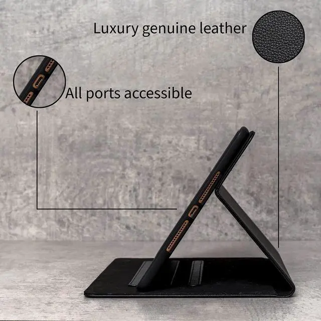 Alt view image 4 of 5 - Porter Riley - Leather Case for iPad 10.2" 9th, 8th Gen and 7th Gen. Premium Genuine Leather Stand/Cover/Flip Case (Pure Black)