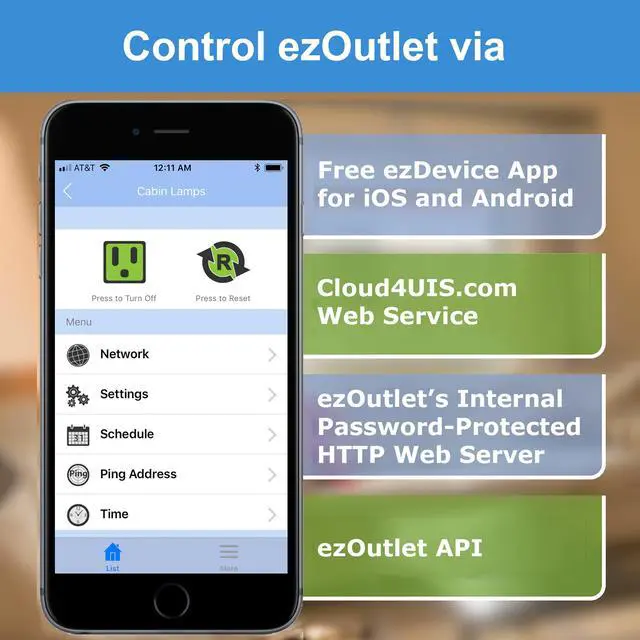 Alt view image 4 of 5 - ezOutlet5 - Internet Enabled IP & Wi-Fi Remote Power Switch with Automatic Reboot - iOS | Android | Cloud | Web Controllable - Single AC Power Outlet - Model EZ-72b