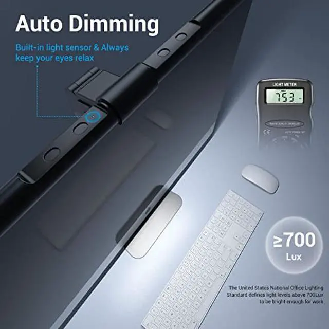 Alt view image 5 of 5 - Quntis Computer Monitor Lamp, Screen Monitor Light Bar for Eye Caring, USB Reading LED Task Lamp with Auto-Dimming, Dimmable Lamp Bar, Touch Control, No Glare Space Saving Home Office Desk Lamps