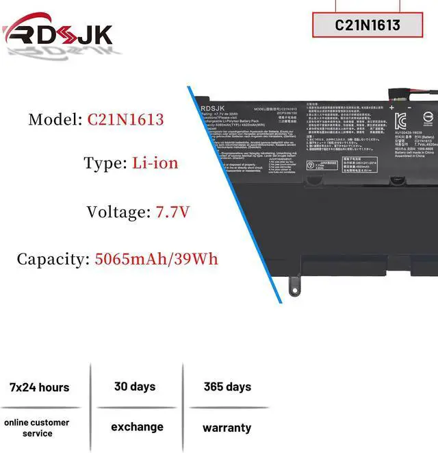 Alt view image 2 of 5 - C21N1613 Laptop Battery for Asus Chromebook Flip C302 C302C C302CA C302CA-1A C302CA-DH54 C302CA-DHM4 C302CA-DHM3 C302CA-GU001 GU003 GU005 GU006 GU010 GU011 GU017 C302SA Series 0B200-02280000 7.7V 39Wh