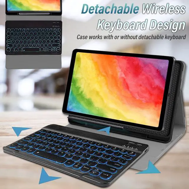 Alt view image 3 of 5 - REAL-EAGLE Backlit Keyboard Case for Samsung Galaxy Tab S6 Lite 10.4 Inch 2022/2020(SM-P610/P613/P615/P619), 7 Color Backlights Detachable Wireless Keyboard Case for Samsung Galaxy Tab S6 Lite (Black)