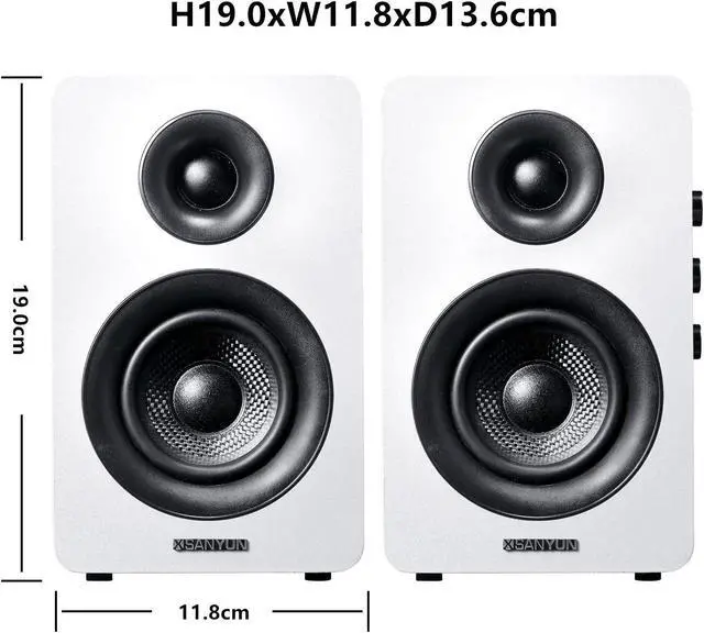 Alt view image 2 of 5 - SW208 3" Active Bluetooth 5.0 Bookshelf Speakers  60W Carbon Fiber Speaker Unit - Built-in 24bit DAC Dynamic 3D Surround Sound 2.0 Computer PC Monitor Gaming (Pair, White)
