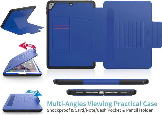 Alt view image 2 of 5 - SEYMAC Stock iPad 6th/5th Generation Case/Air 2/Pro 9.7-inch, Smart Magnetic Auto Sleep/Wake, Stand Multi-Angles, with Card Holder, Blue