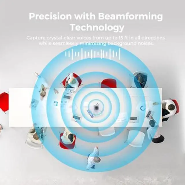 Alt view image 4 of 5 - COOLPO Webcam, 360 Video Conference Camera, 4K All-in-one Conference Room Camera with Speaker, Microphone, Meeting Room Camera, AI Speaker Tracking, Noise Cancellation, Teams, Zoom, PANA 5ft USB Cable