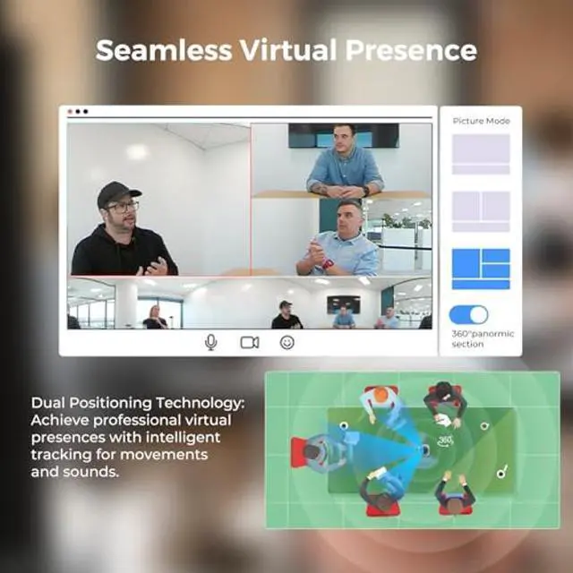 Alt view image 5 of 5 - COOLPO Webcam, 360 Video Conference Camera, 4K All-in-one Conference Room Camera with Speaker, Microphone, Meeting Room Camera, AI Speaker Tracking, Noise Cancellation, Teams, Zoom, PANA 5ft USB Cable