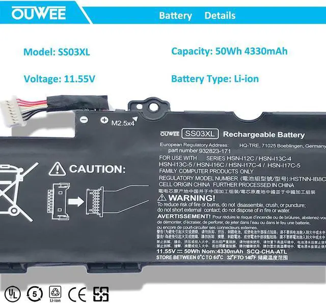 Alt view image 2 of 5 - OUWEE SS03XL 933321-855 Battery for HP EliteBook 840 735 745 830 G5 G6 EliteBook 730 740 836 846 G5 ZBook 14U G5 G6 SS03050XL-PL 932823-171 HSN-113C-4 932823-421 932823-1C1 HSN-112C HSTNN-LB8G 11.55V