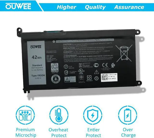 Alt view image 5 of 5 - 42W YRDD6 1VX1H Battery for Dell Inspiron 5482 5485 7586 3583 5491 5591 5481 3310 2-in-1 5593 5584 3493 3593 3793 5480 3582 5581 5590 3584 5493 5585 5594 5598 3501 P93G001 VM732 Vostro 3491 5490