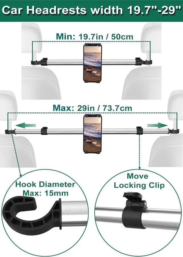 Alt view image 3 of 5 - woleyi Tablet Mount, Headrest Holder for 4.7-12.9 in iPad Smartphone, Car Back Seat Between Tablet Stand for iPad Pro Air Mini, Samsung Tab, Fire HD, Long Road Trip Essentials for Kids
