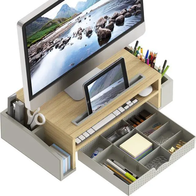 Alt view image 2 of 5 - Simple Houseware Desk Monitor Stand Riser with Adjustable Organizer tray