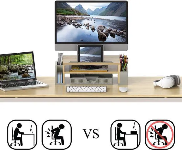 Alt view image 3 of 5 - Simple Houseware Desk Monitor Stand Riser with Adjustable Organizer tray