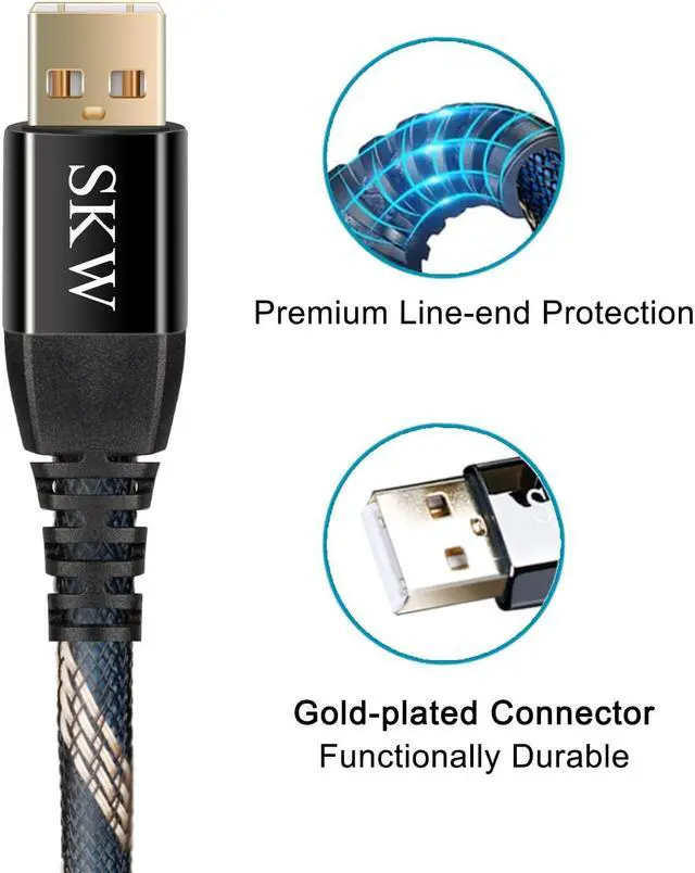 Alt view image 3 of 5 - SKW Audiophiles USB 2.0 DAC Audio Cable USB Type A to USB Type B Printer Cable for Computer to DAC, Sound Card, or Headphone Amplifier 9.8ft(3m)