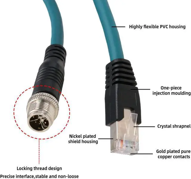 Alt view image 5 of 5 - SZRMCC M12 8 Pin X-Coded Male to RJ45 Ethernet Cable Cat7e Gigabit Shielded Waterproof Network Cable for Basler GigE Cognex in-Sight Industrial Camera Vision Sensors (Blue,10M)