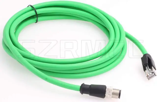 Alt view image 3 of 4 - SZRMCC M12 Ethernet Cable D-Code 4 Pin Male to RJ45 Connector High Flex Cat5e Shielded Waterproof Network Cable for Industrial Camera Sensor (5m,Green)