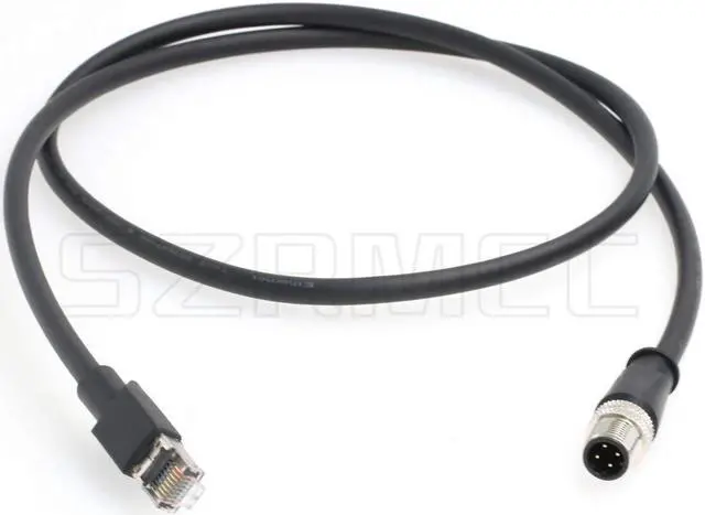 Main image of SZRMCC M12 Ethernet Cable D-Code 4 Pin Male to RJ45 Connector High Flex Cat5e Shielded Waterproof Network Cable for Industrial Camera Sensor (3m,Black)