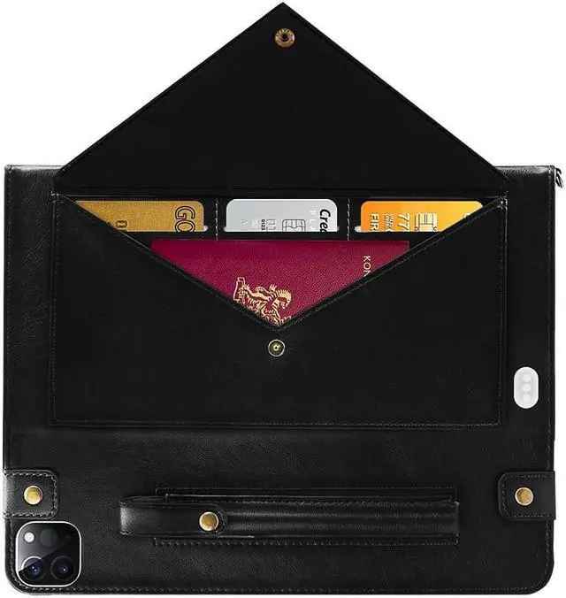 Alt view image 4 of 5 - Handbag Case for iPad Pro 12.9-inch (4th/5th/6th Gen) & iPad Air 13" 2025/2024, Techcircle Folio Stand PU Leather Crossbody Wallet Case with Pencil Holder, Hand Strap & Shoulder Strap, Black