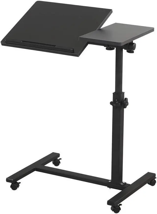 Main image of TigerDad Overbed Bedside Desk Mobile Rolling Laptop Stand Tilting Overbed Table with Wheels Height Adjustable Tray Table for Laptop Bed Sofa Side Table (Black)