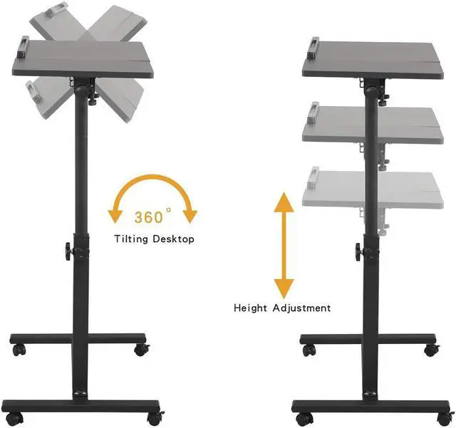 Alt view image 4 of 5 - TigerDad Overbed Bedside Desk Mobile Rolling Laptop Stand Tilting Overbed Table with Wheels Height Adjustable Tray Table for Laptop Bed Sofa Side Table (Black)