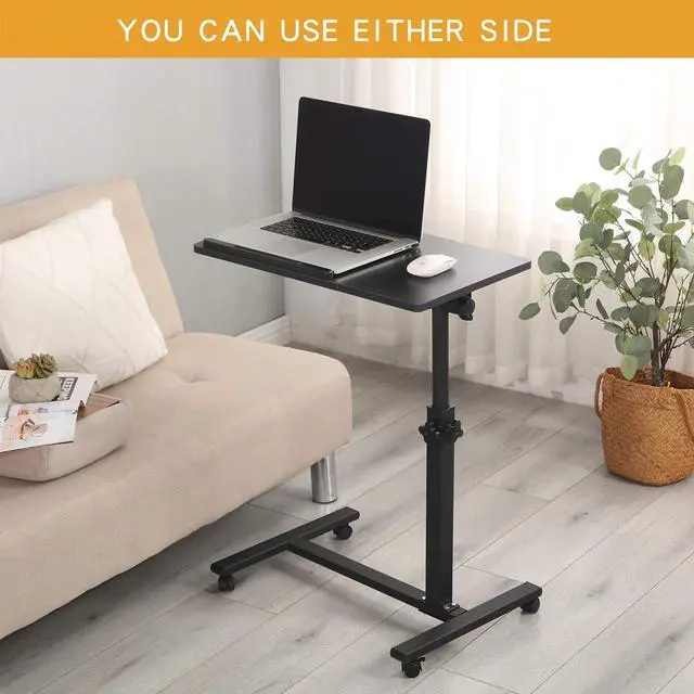Alt view image 5 of 5 - TigerDad Overbed Bedside Desk Mobile Rolling Laptop Stand Tilting Overbed Table with Wheels Height Adjustable Tray Table for Laptop Bed Sofa Side Table (Black)