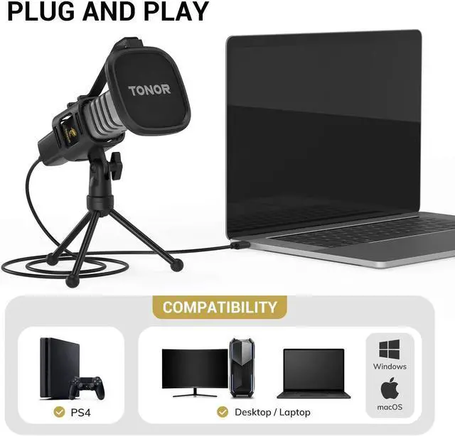 Alt view image 2 of 5 - TONOR USB Microphone for PC, Cardioid Condenser Computer Mic with Tripod Stand, Pop Filter, Shock Mount for Gaming, Streaming, Podcasting, YouTube