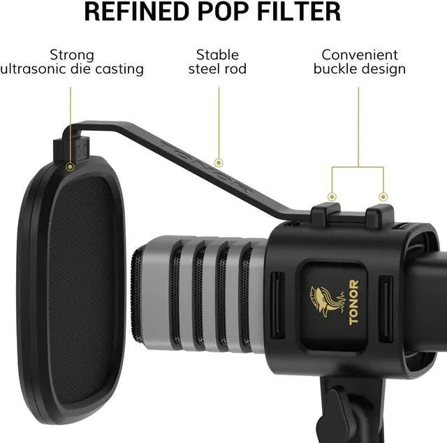 Alt view image 5 of 5 - TONOR USB Microphone for PC, Cardioid Condenser Computer Mic with Tripod Stand, Pop Filter, Shock Mount for Gaming, Streaming, Podcasting, YouTube