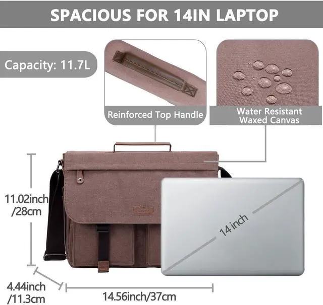 Alt view image 3 of 5 - VASCHY Messenger Bag for Men, Water Resistant Canvas 14inch Laptop Shoulder Commuter Bag for Men and Women Coffee