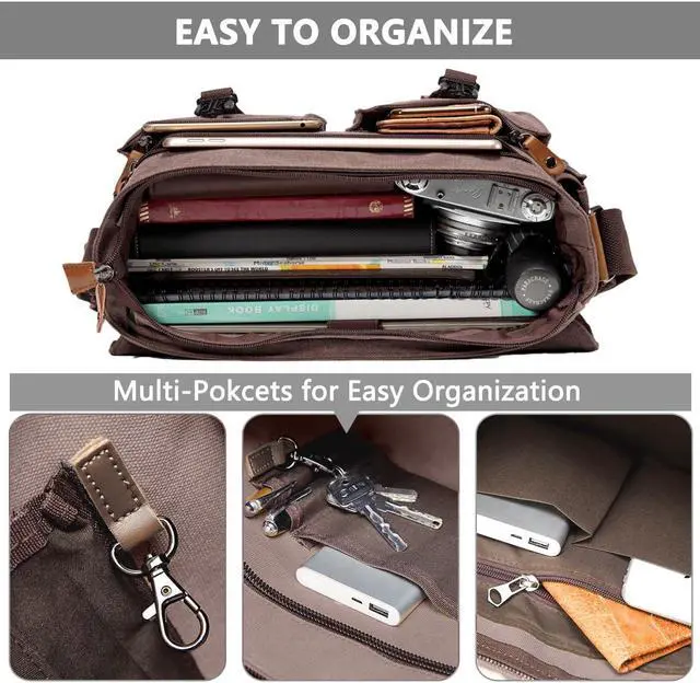 Alt view image 4 of 5 - VASCHY Messenger Bag for Men, Water Resistant Canvas 14inch Laptop Shoulder Commuter Bag for Men and Women Coffee