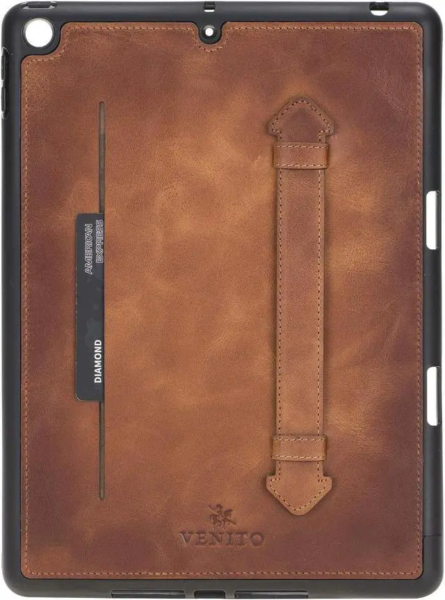 Main image of Venito Lecce Leather Wallet Case Compatible with iPad 10.2-2019 - Flex Handle Tablet Wallet (Antique Brown)