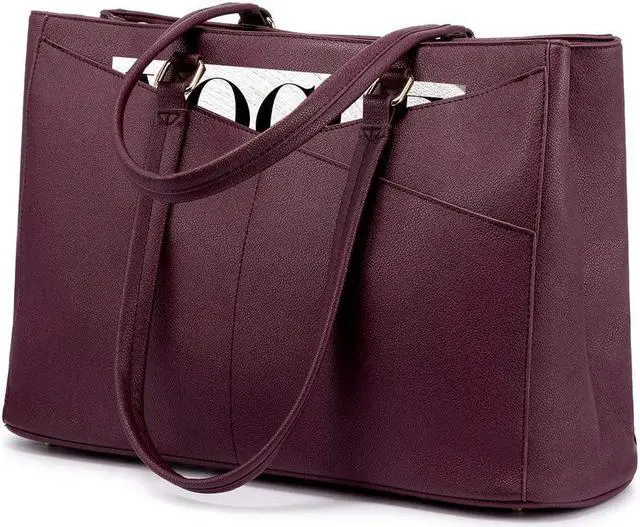 Main image of LOVEVOOK Laptop Tote Bag for Women 15.6 Inch Waterproof Leather Computer Bags Women Business Office Work Bag Briefcase Purple