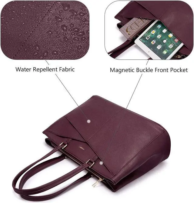 Alt view image 2 of 5 - LOVEVOOK Laptop Tote Bag for Women 15.6 Inch Waterproof Leather Computer Bags Women Business Office Work Bag Briefcase Purple