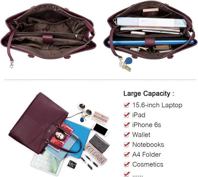 Alt view image 4 of 5 - LOVEVOOK Laptop Tote Bag for Women 15.6 Inch Waterproof Leather Computer Bags Women Business Office Work Bag Briefcase Purple