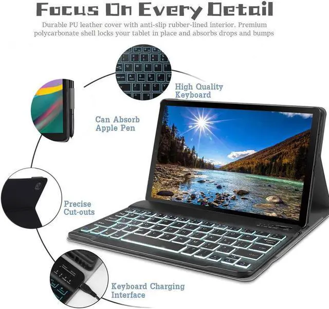 Alt view image 3 of 5 - Wineecy Galaxy Tab A 8.4 2020 Keyboard Case (SM-T307/SM-T307U, Backlit), Wireless Detachable Keyboard with Protective Cover for Samsung Galaxy Tab A 8.4 inch 2020 SM-T307 (Black)