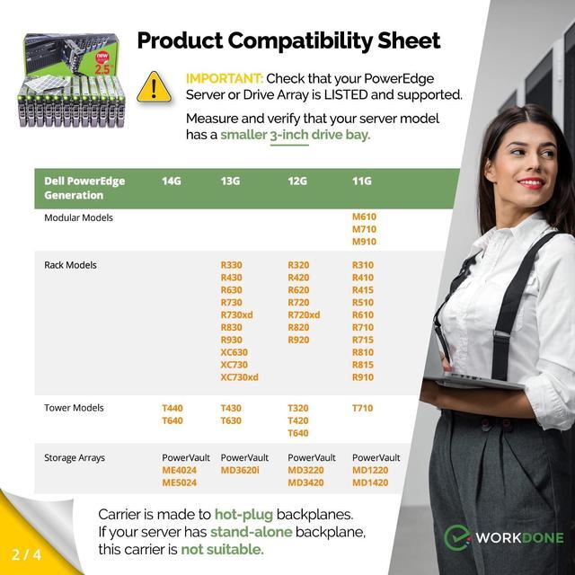 Alt view image 3 of 5 - WORKDONE 12-Pack 2.5" Drive Caddy - G176J Compatible for Dell PowerEdge Servers T440 T640 R430 T430 R630 T630 R730xd R830 R930 T620 R720 R820 - Sled Sticker Labels - Manual - Additional Tray Screws