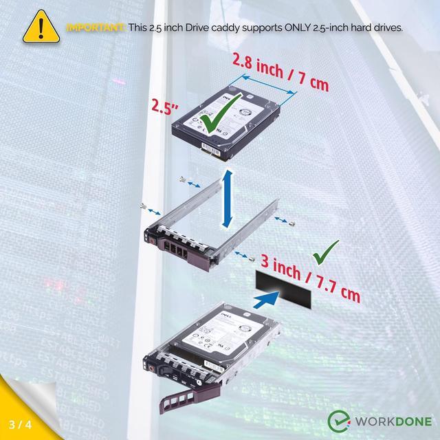 Alt view image 4 of 5 - WORKDONE 12-Pack 2.5" Drive Caddy - G176J Compatible for Dell PowerEdge Servers T440 T640 R430 T430 R630 T630 R730xd R830 R930 T620 R720 R820 - Sled Sticker Labels - Manual - Additional Tray Screws