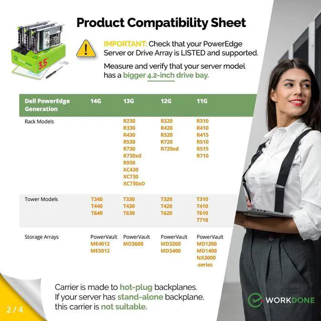 Alt view image 3 of 5 - WORKDONE 3-Pack - 3.5 inch Hard Drive Caddy with 2.5 inch HDD Adapter - Compatible for Dell PowerEdge Selected 13th-11th Gen. Servers - Setup Manual - Sled Front Sticker Labels - Screwdriver