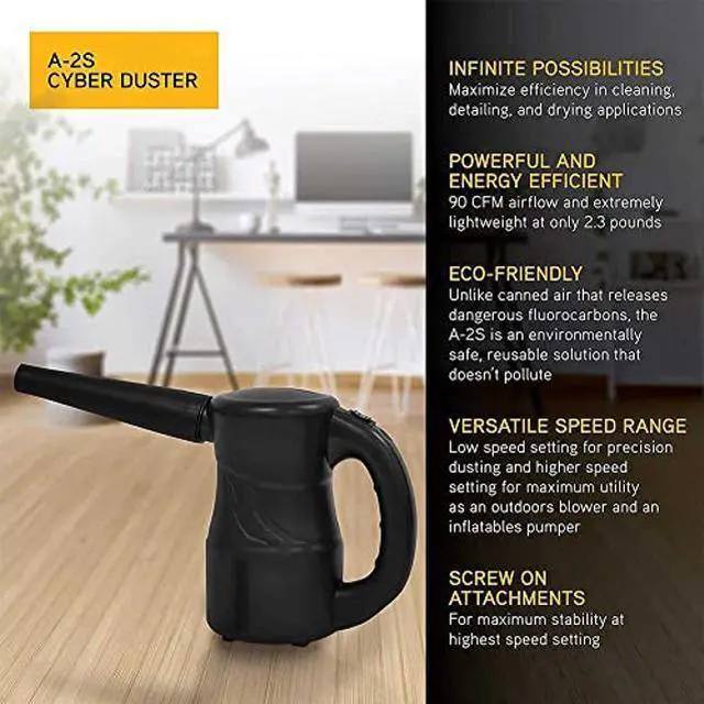 Alt view image 2 of 4 - XPOWER A-2S Cyber Duster Electric Air Duster for Dusting, Drying, Inflating, Blowing, Car Detailing, Computer, Leaf Blowing, 90 CFM, 2 Nozzles + 1 Brush, High Performance Motor, Eco-Friendly, Black