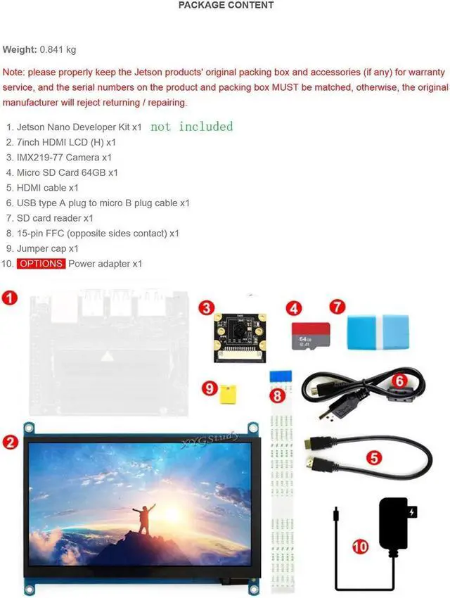 Alt view image 2 of 5 - Jetson Nano Developer Accessories Kit for Small Powerful Computer AI Development Board with 7 inch IPS Touch HDMI Screen LCD Display Micro Card 64GB Camera Module @XYGStudy (AcceC)