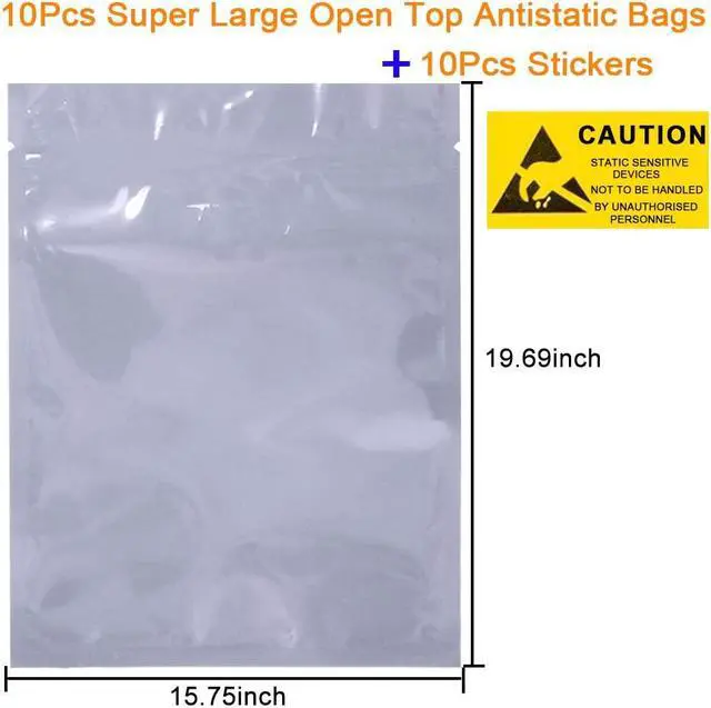 Alt view image 2 of 5 - 10Pcs Open Top Anti Static Bags 15.75x19.69in Extra Large ESD Shielding Bag with Static-Free Stickers for Computer Electronics
