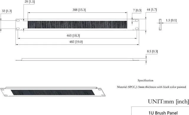 Alt view image 2 of 5 - QiaoYoubang 5 Pack 1U Brush Cable Manager Horizontal Rack Mount Cable Management Strip Panel for 19-inch Server Rack or Network Cabinet