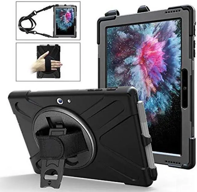 Alt view image 2 of 5 - SaharaCase for Microsoft Surface Pro 6 and 7 and Surface Pro 7+, Heavy Duty Series Case with Handstrap [Shockproof Bumper] Kickstand Rugged Protection Anti-Slip Grip - Black