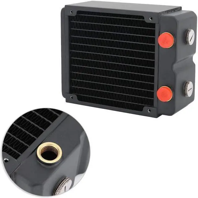Alt view image 4 of 5 - G1/4 120mm Computer Water Cooling Copper Radiator, 3-Layer 12-Tube PC Cooler Heatsink with Copper Radiator Fins and Brass Water Chamber