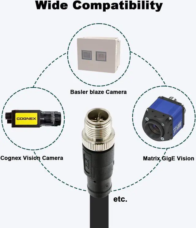 Alt view image 4 of 5 - Alvin's Cables Ethernet Cable in-Sight 8200 and 8400 Series CCB-84901-2001-02 M12 X-Coded to RJ45 Industrial Camera Shielded Cord IP67 Waterproof 6.5ft/2M