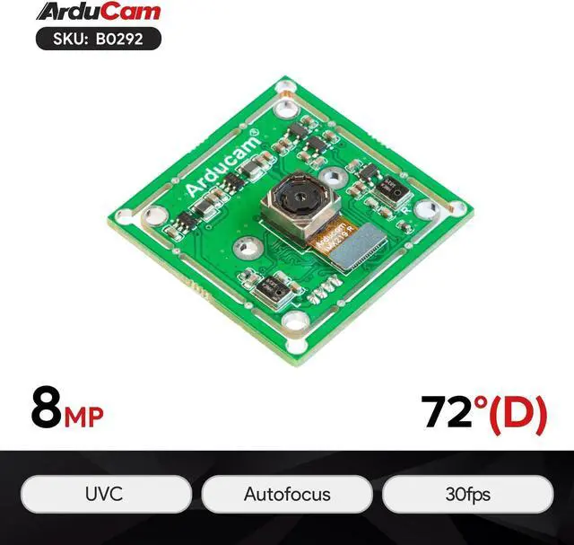 Alt view image 2 of 5 - Arducam 4K 8MP IMX219 Autofocus USB Camera Module with Microphone, 1080P Mini UVC USB2.0 Webcam Board with 3.3ft/1m Cable for Computer, Laptop, Raspberry Pi, Jetson Nano