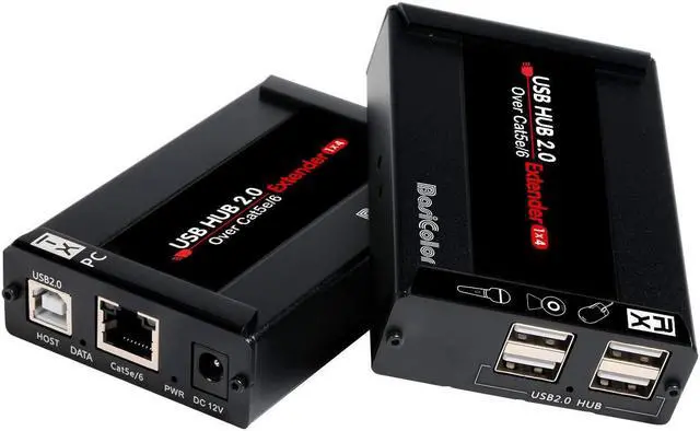 Main image of Basicolor USB Extender Over Cat5e/6 Up to 262Ft.(80m), with 4 USB2.0 Ports Extender, USB Cat5e/6 Webcam Extender, Plug&Play Support All Operating System,Two Web Cameras Work Synchronously.