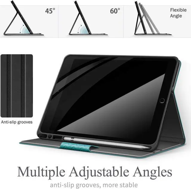 Alt view image 3 of 5 - auaua Case for iPad 9th/8th/7th Generation 10.2 inch (2021/2020/2019 Released), with Pencil Holder, Vegan Leather, Auto Sleep/Wake (Green)