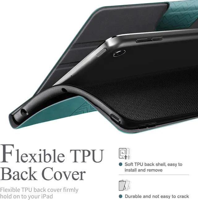 Alt view image 5 of 5 - auaua Case for iPad 9th/8th/7th Generation 10.2 inch (2021/2020/2019 Released), with Pencil Holder, Vegan Leather, Auto Sleep/Wake (Green)