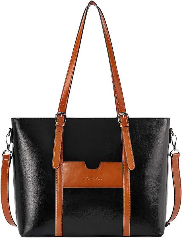Main image of BOSTANTEN Women Leather Laptop Tote Office Shoulder Handbag Vintage Briefcase 15.6 inch Computer Work Purse Black